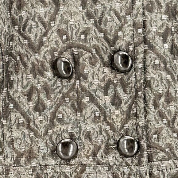 Rafaella Petites Grey Metallic Brocade Knee Length Trench Coat Sz SP - Picture 2 of 9